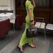 Vivienne Ashcombe | Green Knitted Maxi Races Dress For Women