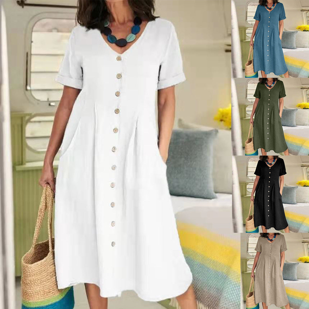 Florence Radcliffe | Linen Button-Front Maxi Dress For Women
