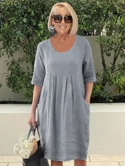 Lillian Coventry | Relaxed Linen Midi Dress with Pockets For Women