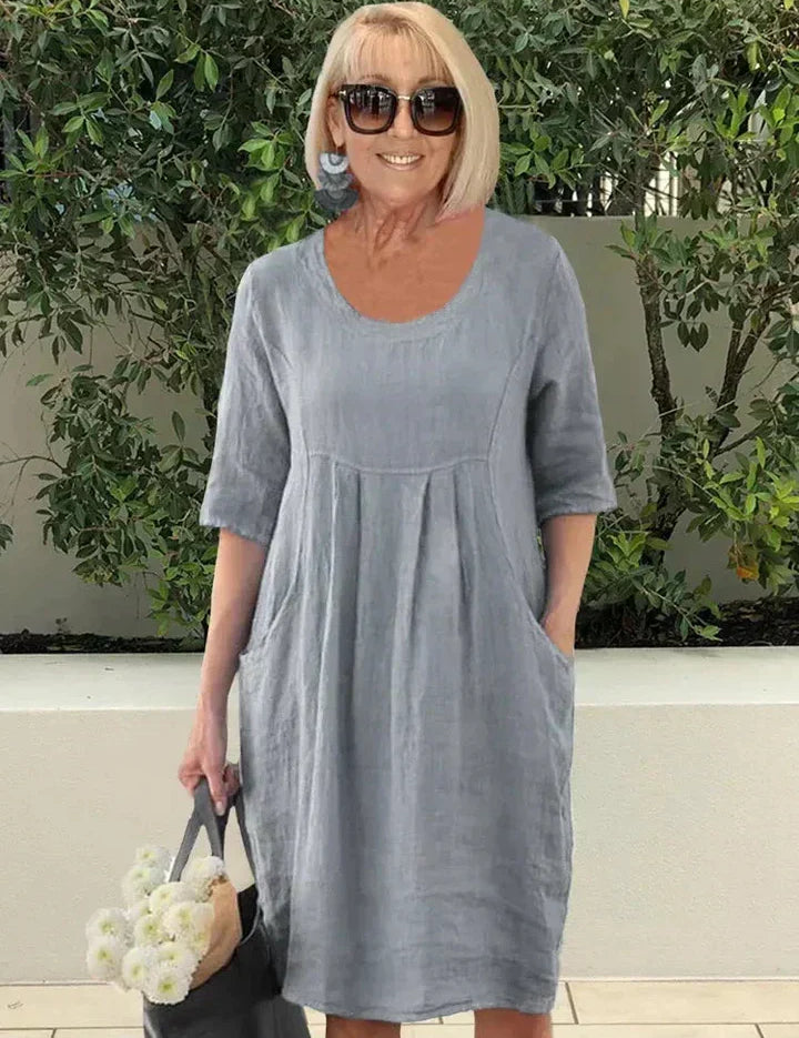 Lillian Coventry | Relaxed Linen Midi Dress with Pockets For Women
