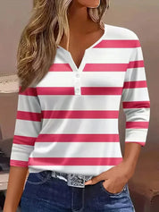 Diana Holloway | Striped 3/4 Sleeve V-Neck Top For Women