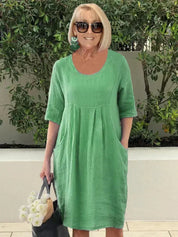Lillian Coventry | Relaxed Linen Midi Dress with Pockets For Women