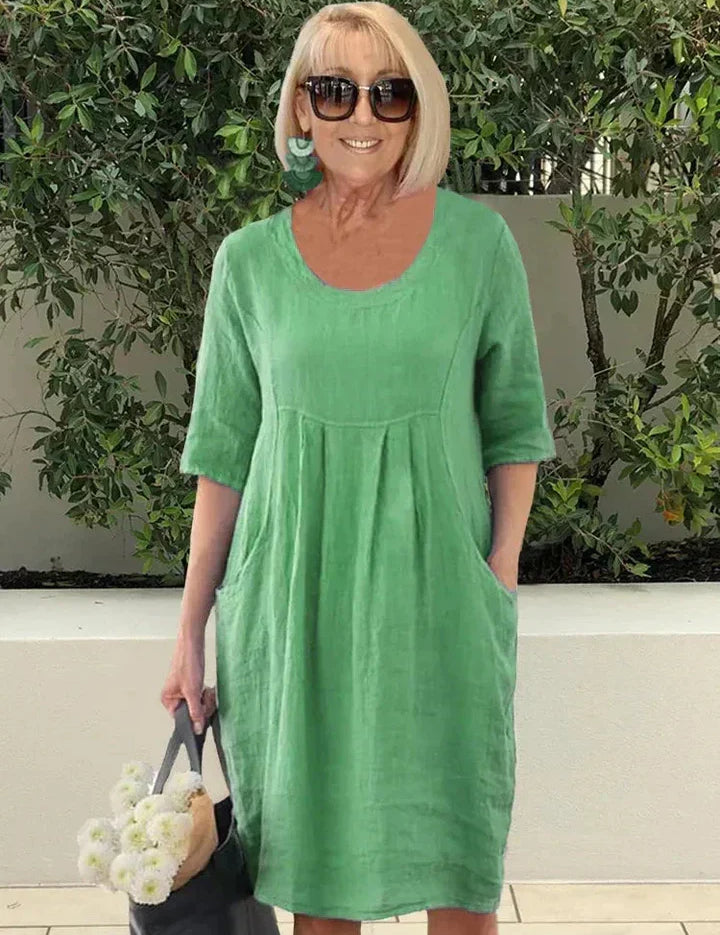 Lillian Coventry | Relaxed Linen Midi Dress with Pockets For Women