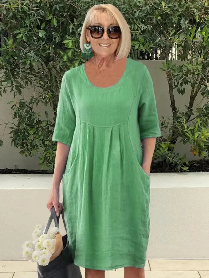 Lillian Coventry | Relaxed Linen Midi Dress with Pockets For Women