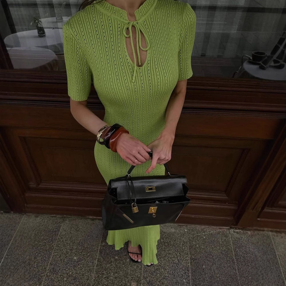 Vivienne Ashcombe | Green Knitted Maxi Races Dress For Women