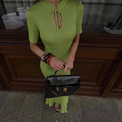 Vivienne Ashcombe | Green Knitted Maxi Races Dress For Women