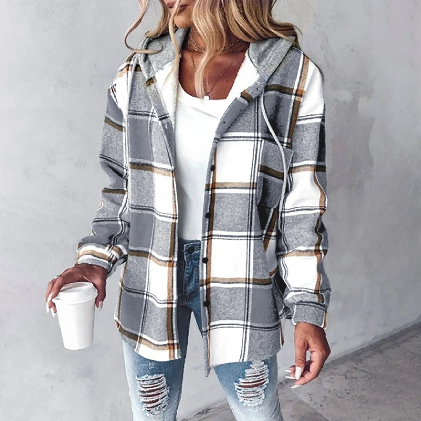 Juliette Bancroft | Plaid Hooded Button-Up Jacket For Women