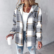 Juliette Bancroft | Plaid Hooded Button-Up Jacket For Women