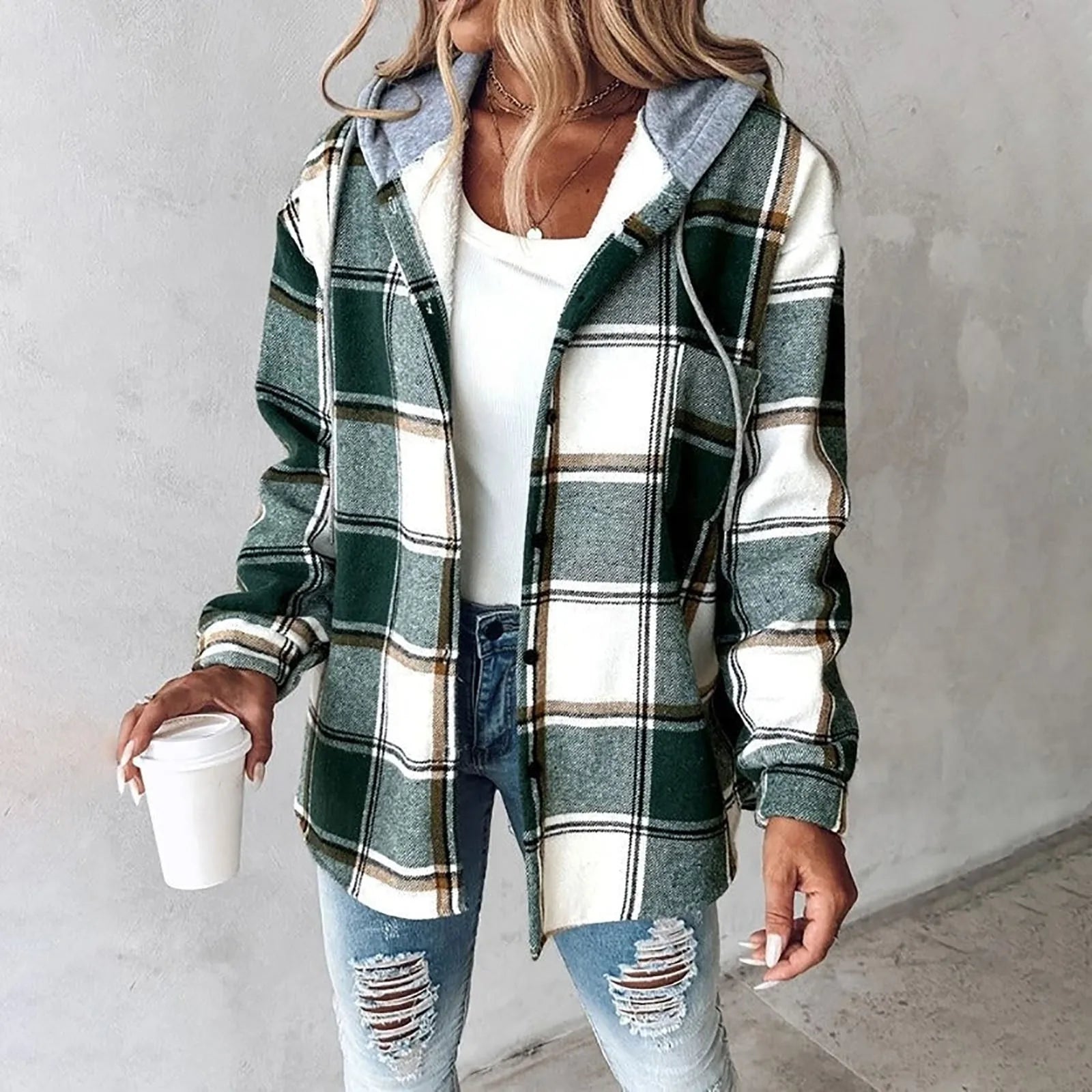 Juliette Bancroft | Plaid Hooded Button-Up Jacket For Women