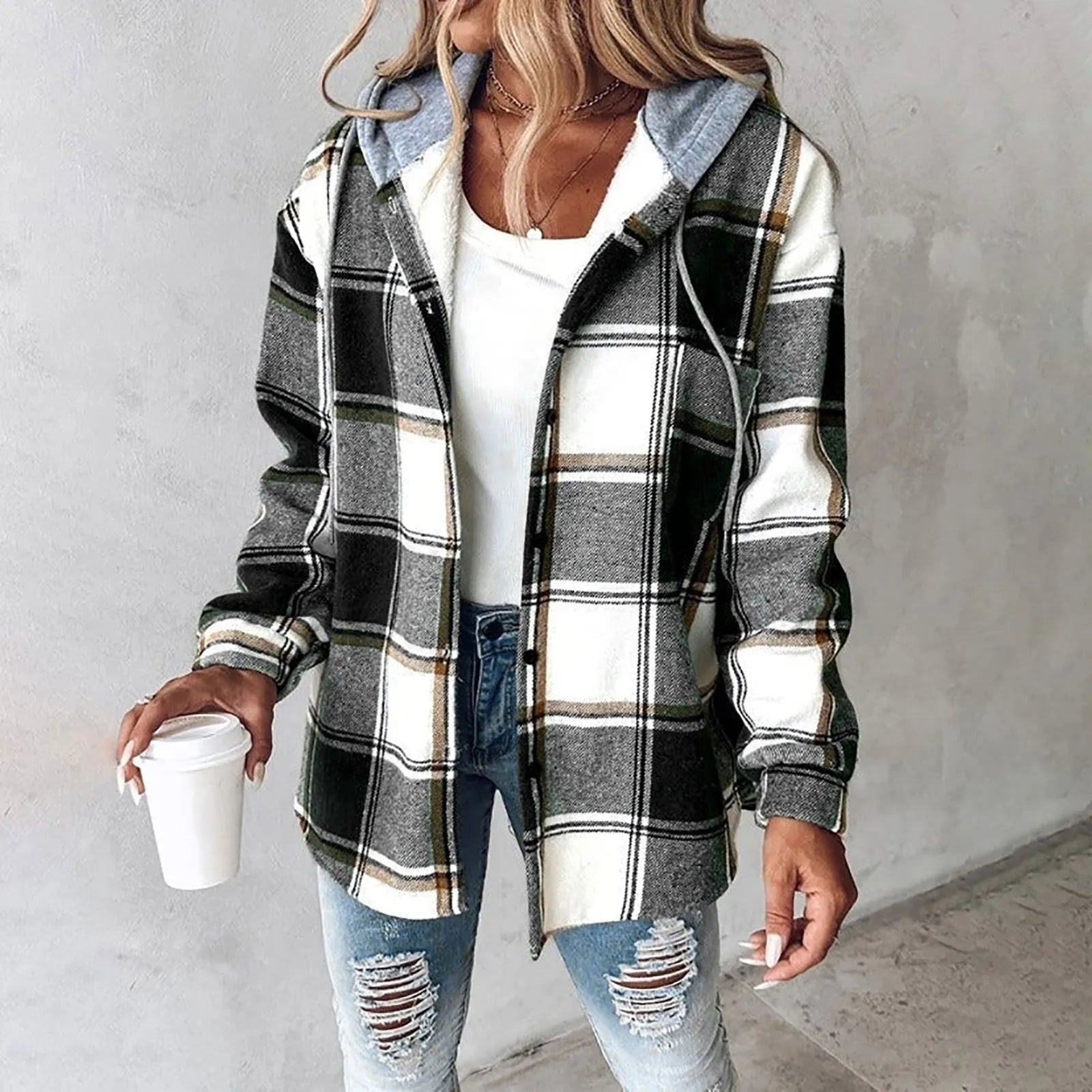 Juliette Bancroft | Plaid Hooded Button-Up Jacket For Women