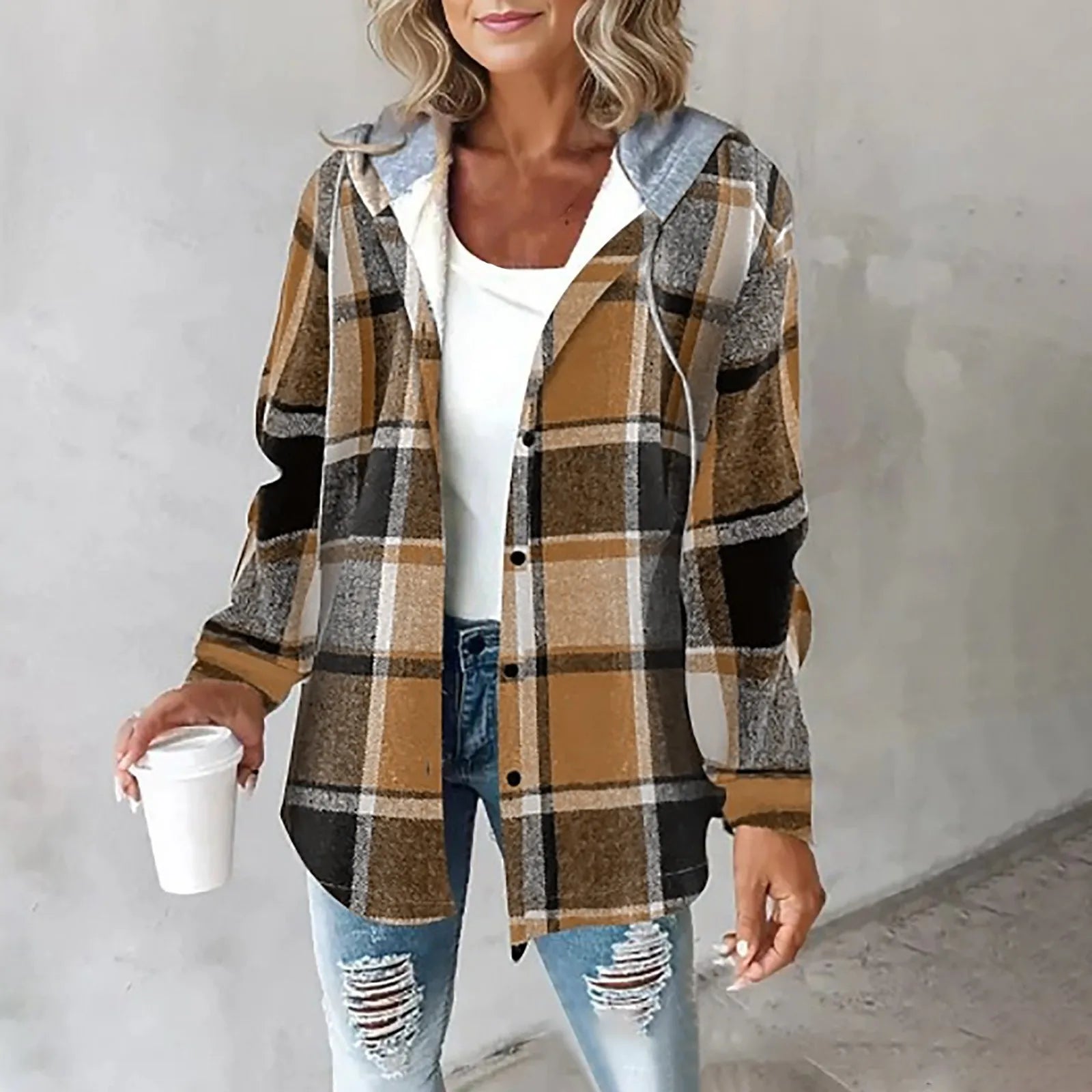 Juliette Bancroft | Plaid Hooded Button-Up Jacket For Women