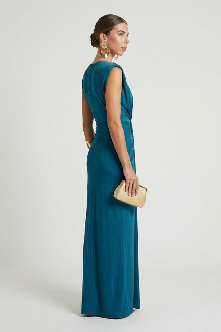 Genevieve Colborne | Deep V-Neck Ruched Maxi Dress For Women