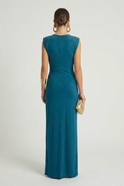 Genevieve Colborne | Deep V-Neck Ruched Maxi Dress For Women