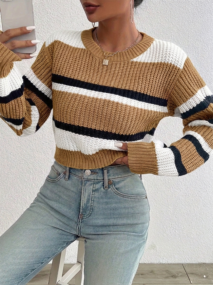 Harriet Coldbourne | Striped Cropped Knit Sweater For Women