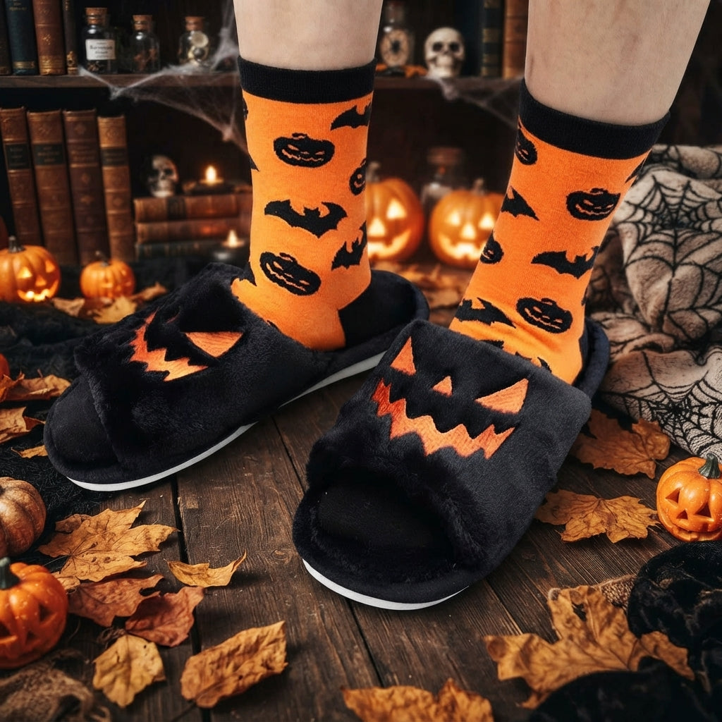 Little Boo | Pumpkin Halloween Slippers For Women