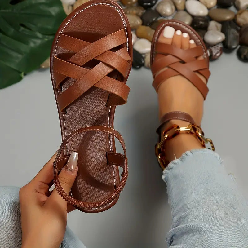 Harriet Collingsworth | Woven Flat Ankle Strap Sandals For Women