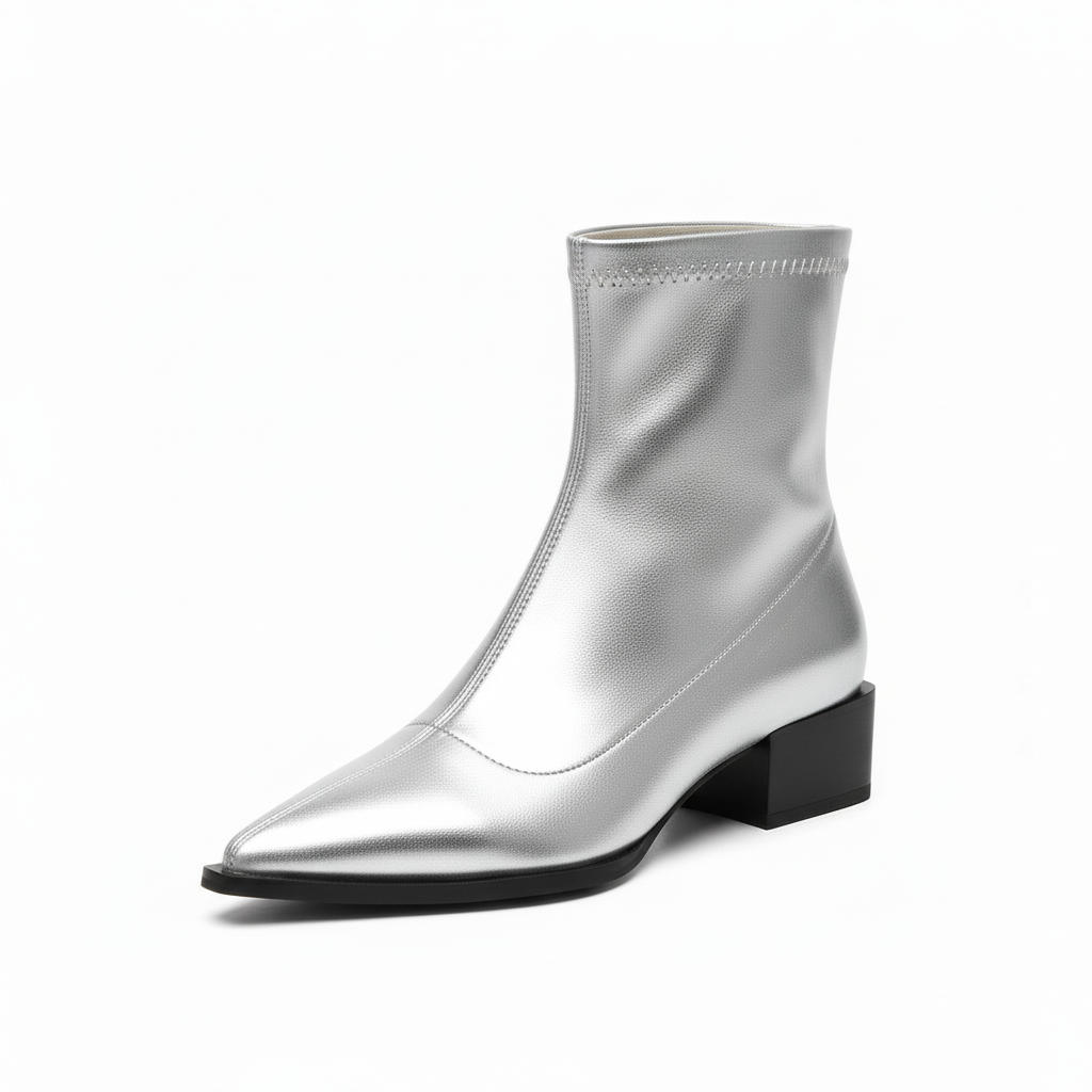 Lavinia Merriport | Metallic Silver Ankle Boots For Women
