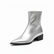 Lavinia Merriport | Metallic Silver Ankle Boots For Women