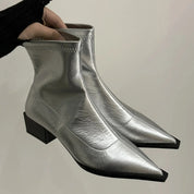 Lavinia Merriport | Metallic Silver Ankle Boots For Women