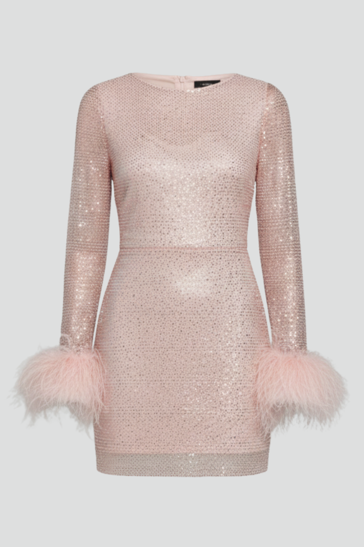 Victoria Laine | Sequin Mini Dress with Feather Cuffs For Women