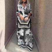 Dominique Laruelle | Printed V-Neck Wide-Leg Outfit Set For Women