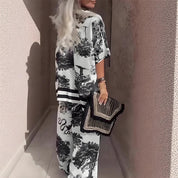 Dominique Laruelle | Printed V-Neck Wide-Leg Outfit Set For Women