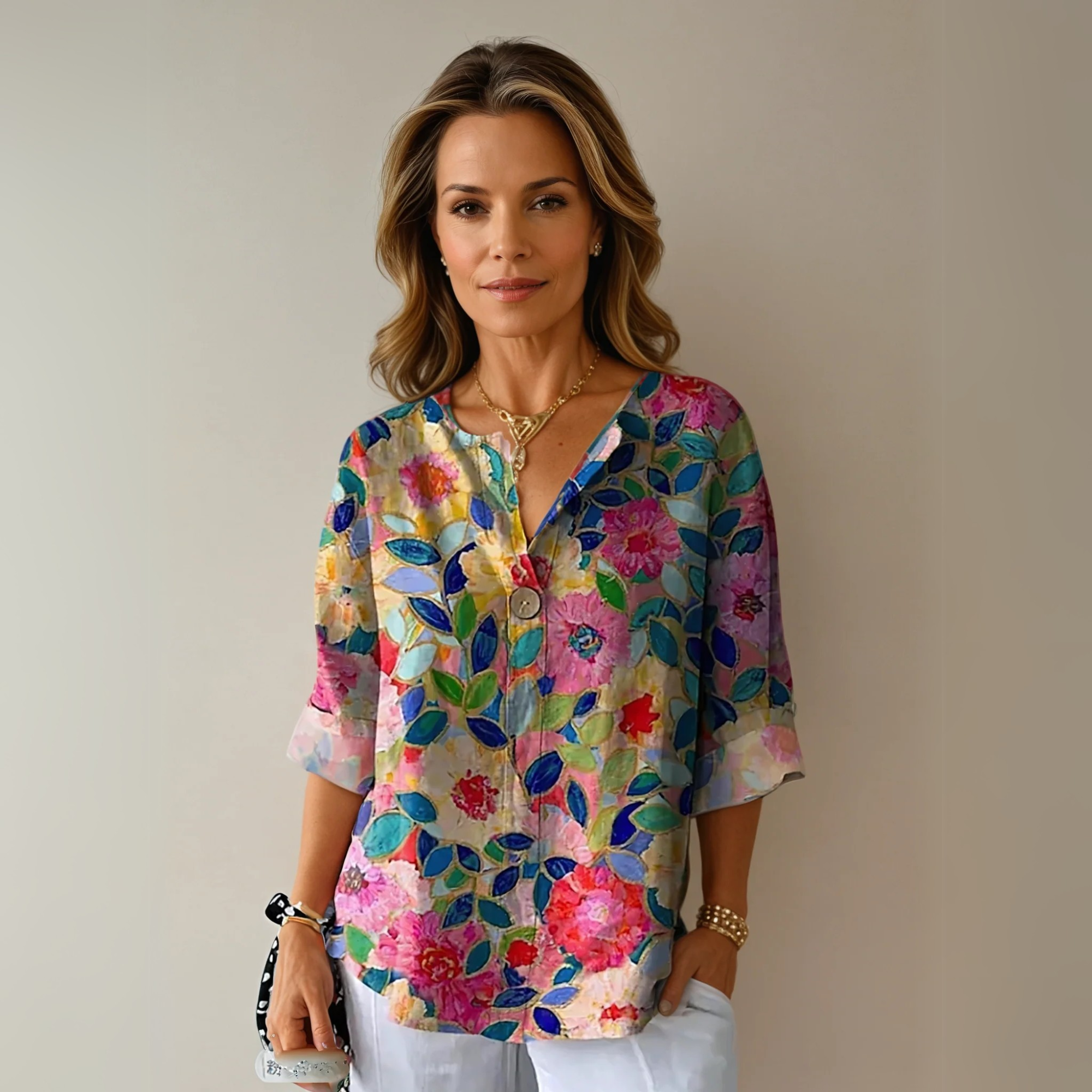 Diana Westbourne | Vibrant Floral Button Blouse For Women