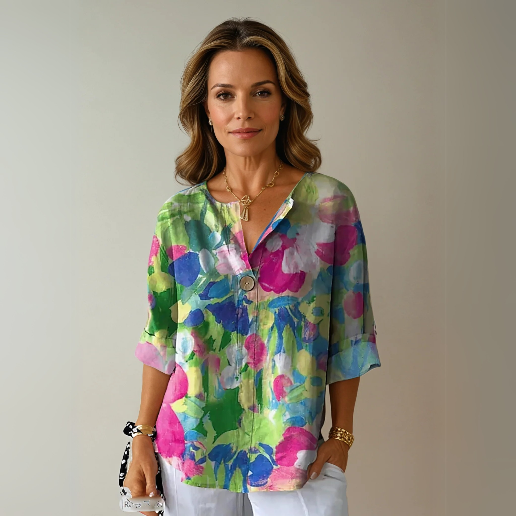 Diana Westbourne | Vibrant Floral Button Blouse For Women