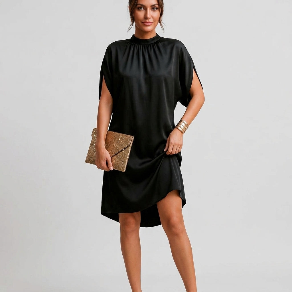 Diana Foxwell | Satin Mock Neck Mini Dress For Women