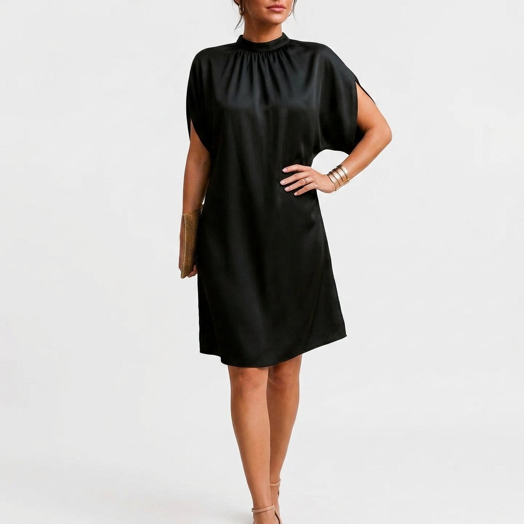 Diana Foxwell | Satin Mock Neck Mini Dress For Women