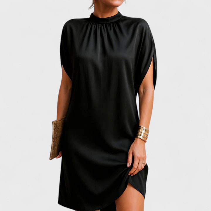 Diana Foxwell | Satin Mock Neck Mini Dress For Women
