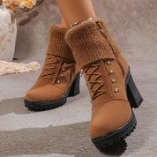 Vera Holmstead | Knit Cuff Block Heel Ankle Boots For Women