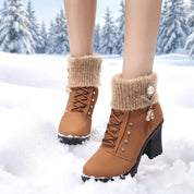 Vera Holmstead | Knit Cuff Block Heel Ankle Boots For Women
