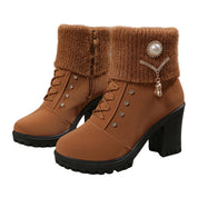 Vera Holmstead | Knit Cuff Block Heel Ankle Boots For Women