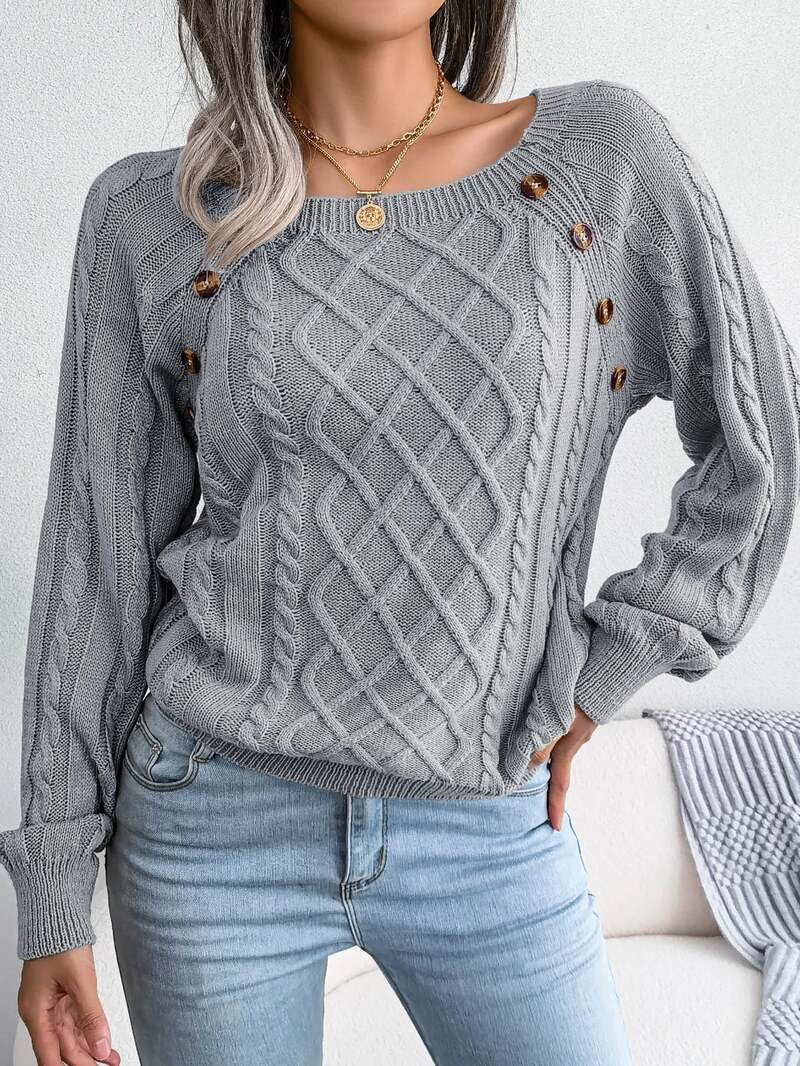 Margaret Stoneleigh | Cable Knit Button Detail Sweater For Women