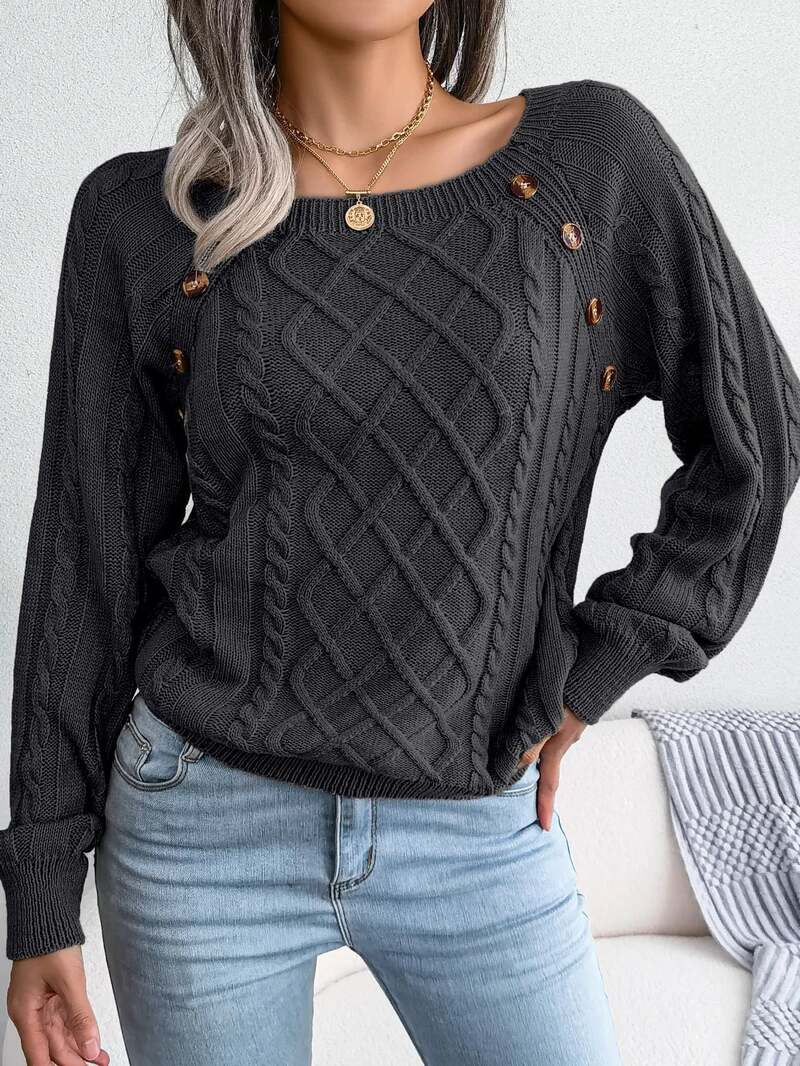 Margaret Stoneleigh | Cable Knit Button Detail Sweater For Women