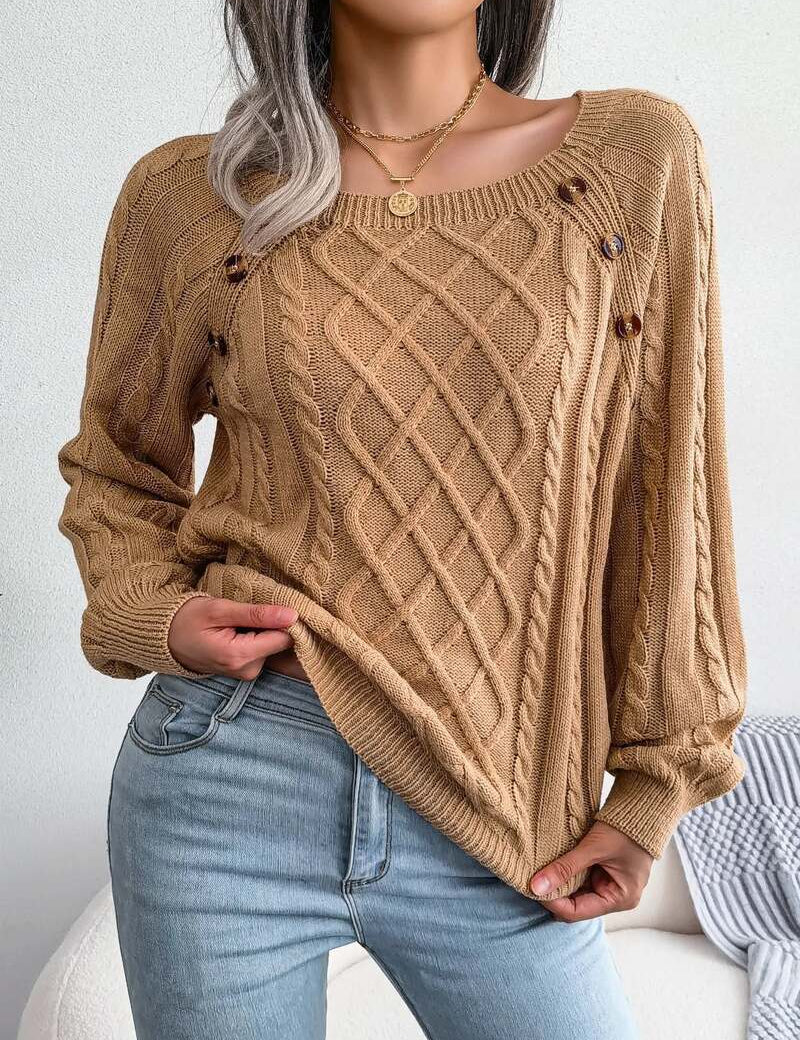 Margaret Stoneleigh | Cable Knit Button Detail Sweater For Women