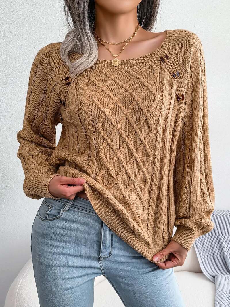 Margaret Stoneleigh | Cable Knit Button Detail Sweater For Women