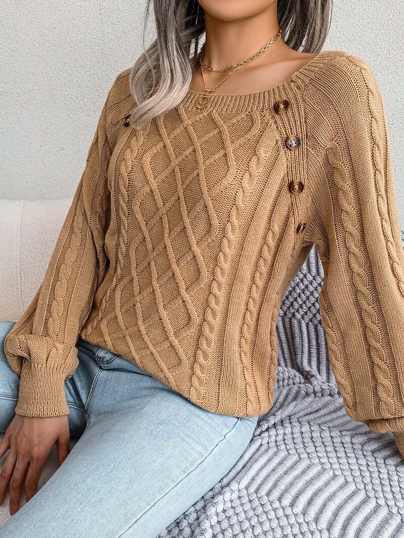 Margaret Stoneleigh | Cable Knit Button Detail Sweater For Women