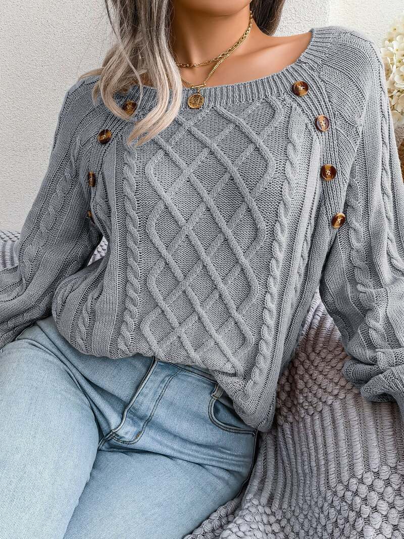 Margaret Stoneleigh | Cable Knit Button Detail Sweater For Women