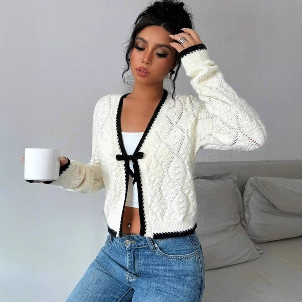 Ingrid Pennywhistle | Cropped Bow-Tie Knit Cardigan For Women