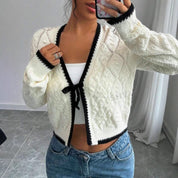 Ingrid Pennywhistle | Cropped Bow-Tie Knit Cardigan For Women