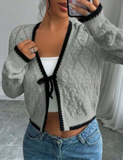 Ingrid Pennywhistle | Cropped Bow-Tie Knit Cardigan For Women