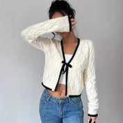 Ingrid Pennywhistle | Cropped Bow-Tie Knit Cardigan For Women