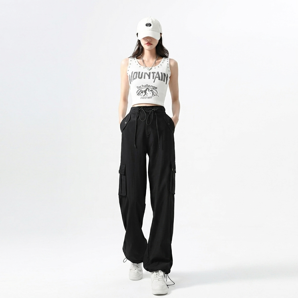 Petra Calloway | Wide Leg Black Cargo Trousers For Women