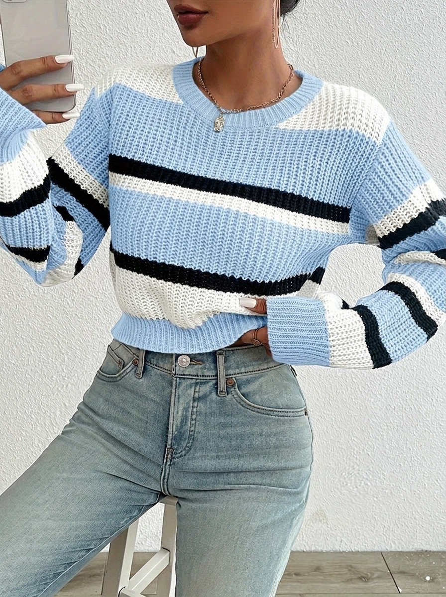 Harriet Coldbourne | Striped Cropped Knit Sweater For Women
