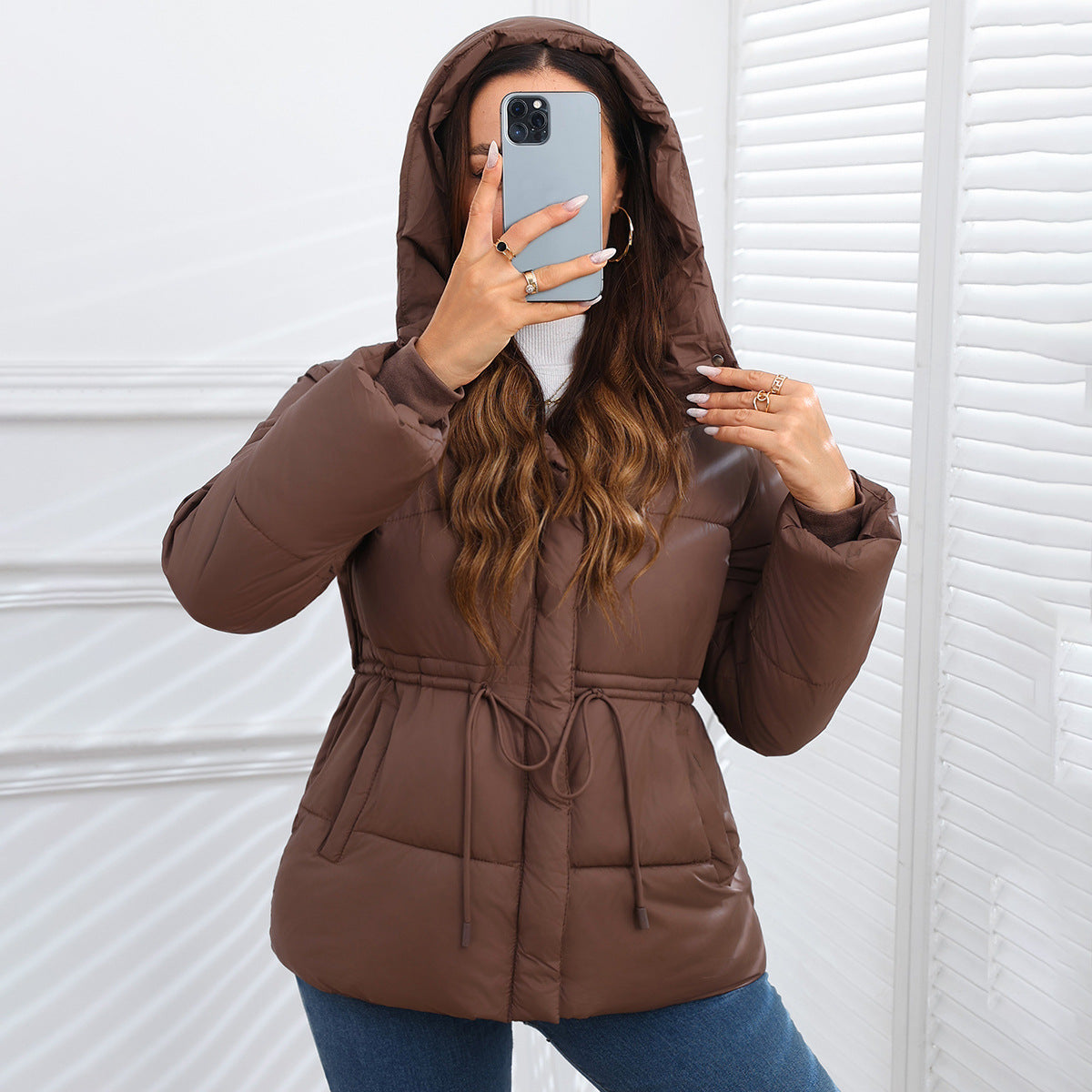 Marianne Foxcroft | Hooded Puffer Jacket with Drawstring Waist For Women