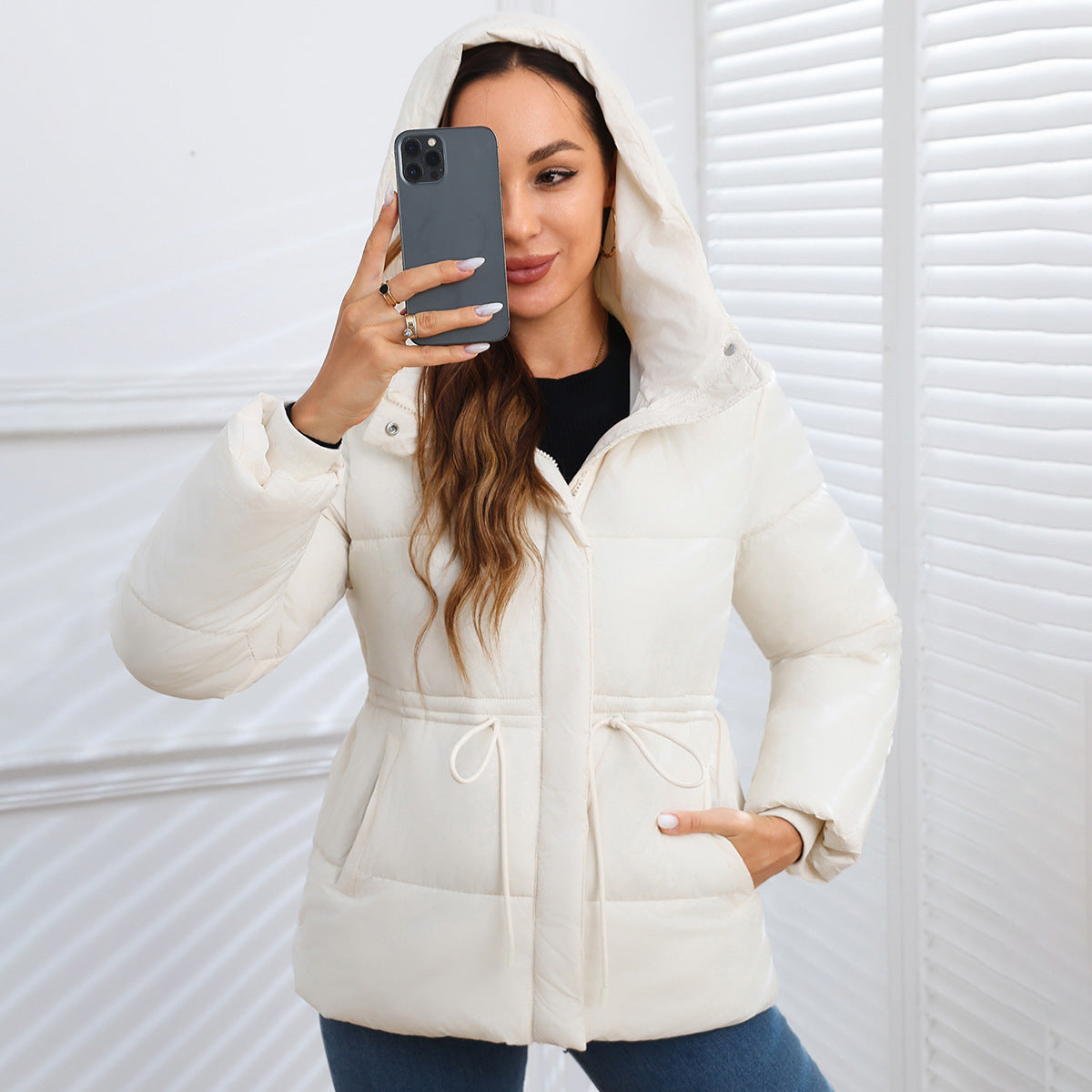 Marianne Foxcroft | Hooded Puffer Jacket with Drawstring Waist For Women