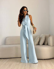 Cecile Hargrove | Sleeveless Tie-Front Wide-Leg Jumpsuit For Women