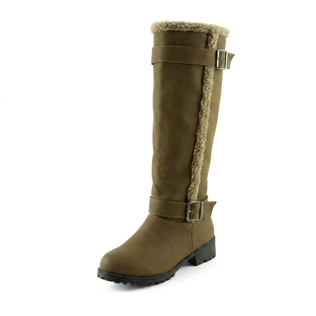 Rowena Blackstone | Knee-High Buckle Boot Low Heel For Women